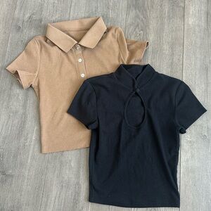 Me to We Essentials Black Top & Unbranded Brown Polo Top Size XS and Small